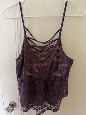 Express Purple Lace Strappy Back Camisole Top Size Small